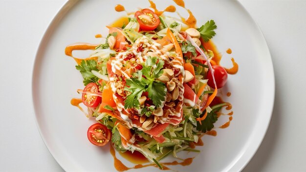 Thai papaya salad in a white plate