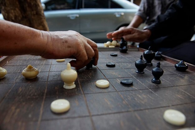 Thai people is playing Thai chess