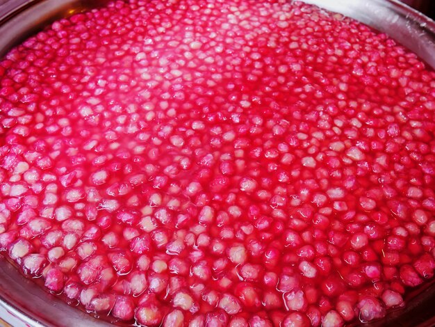 Thai Pink Ruby Dessert with Syrup in Steel Bowl