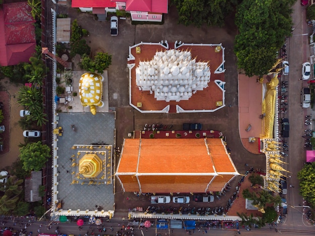 Thai public temple with street market at Asian countryside