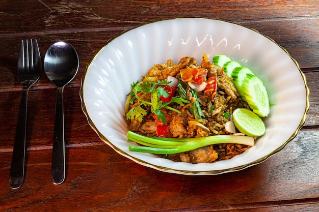 Thai railway fried rice on a white plate