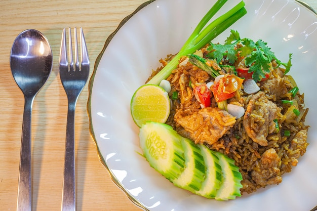 Thai railway fried rice on a white plate