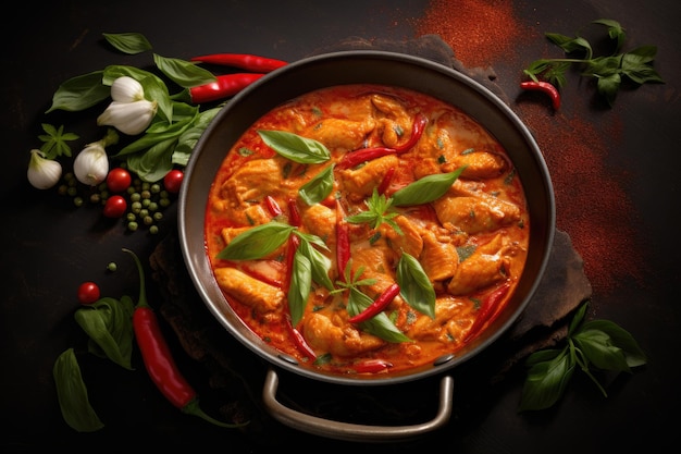 Photo thai red chicken curry chilli