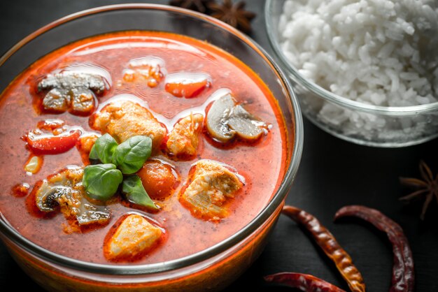 Thai red chicken curry with white rice