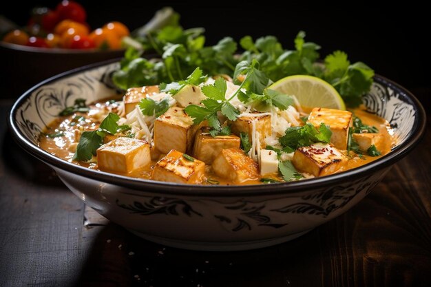 Photo thai red curry tofu soup