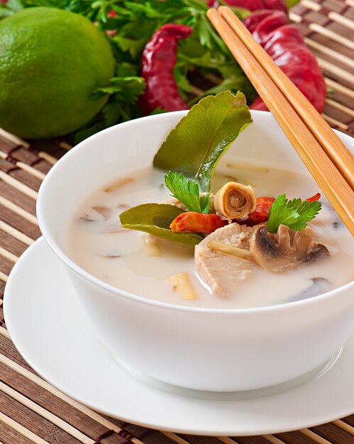 Thai soup with chicken and mushrooms