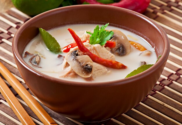 Thai soup with chicken and mushrooms