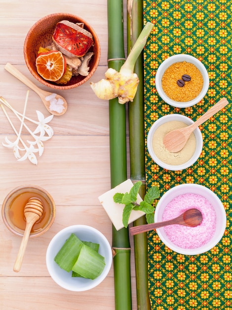 Thai Spa theme with wooden background.