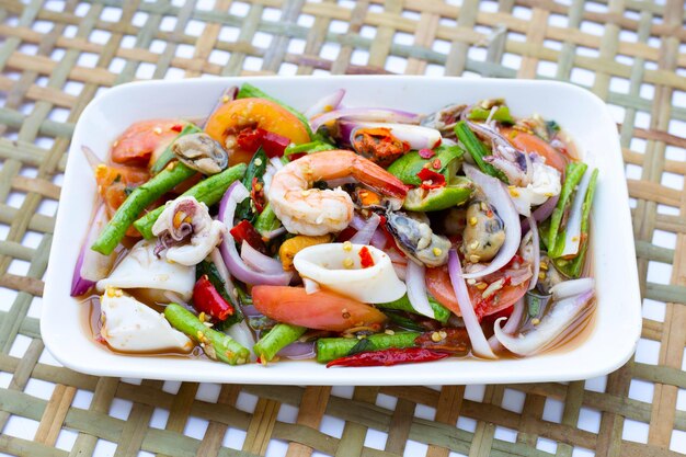 Thai spicy salad with seafood