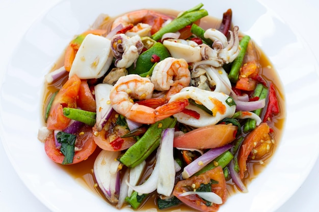 Thai spicy salad with seafood