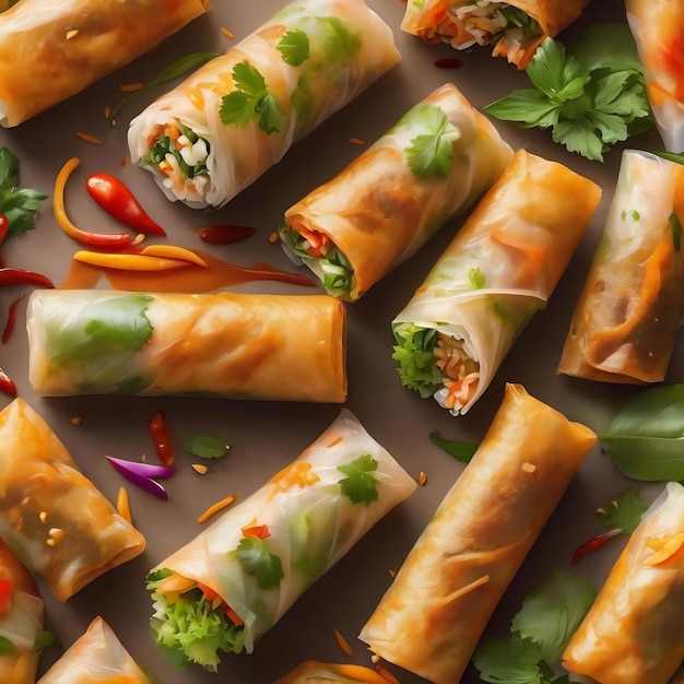 Thai spring roll food isolated on white background