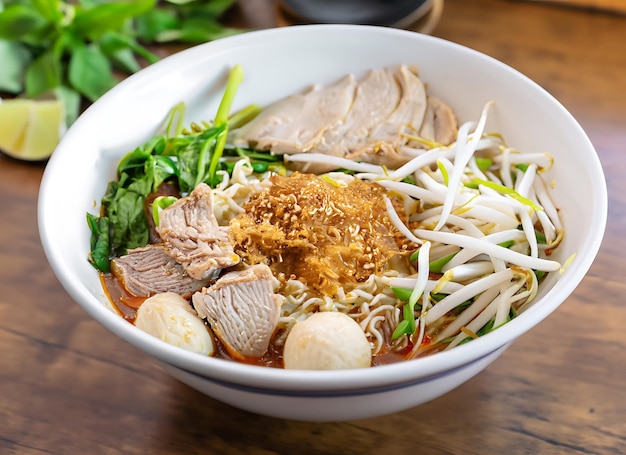 Thai style noodle blood soup boat noodle delicious dish famous Thai noodle soup Thai peoples