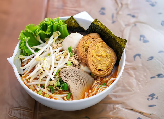 Thai style noodle blood soup boat noodle delicious dish famous Thai noodle soup Thai peoples