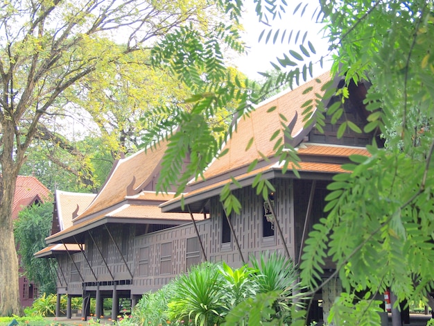 Thai style, Teakwood home in garden, Thailand  