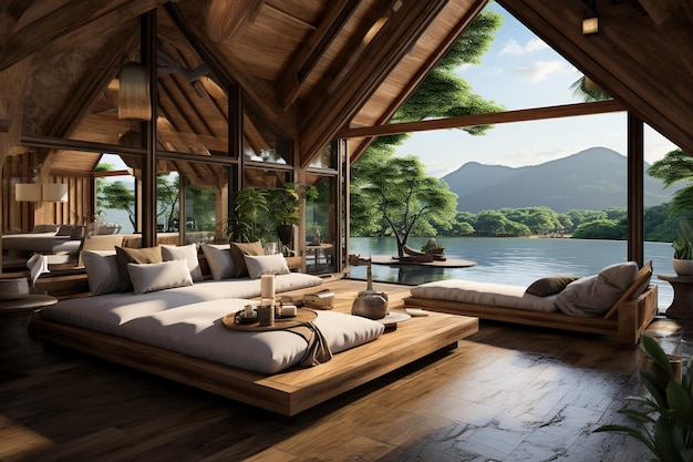 Thai style wooden lodge designed for relaxation and meditation Generated with AI