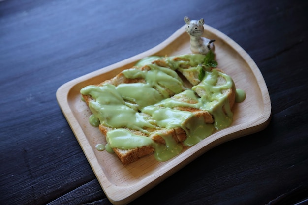 Thai sweet food green steamed custard on toast