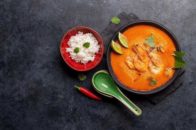 Thai Tom Yum Soup and bowl of rice