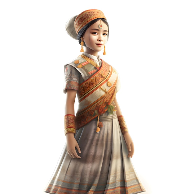 Thai woman in traditional costume on white background3d illustration