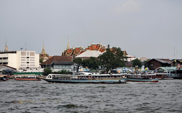 Thailand, Bangkok, view of the Chao Praya river and the Imperial City in the background