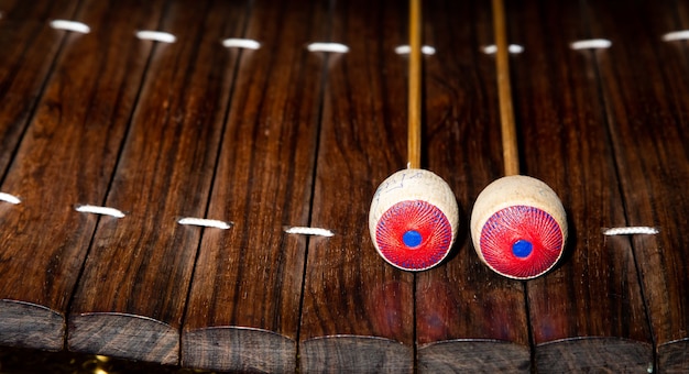 Photo thailand classic musical instrument. xylophone closeup