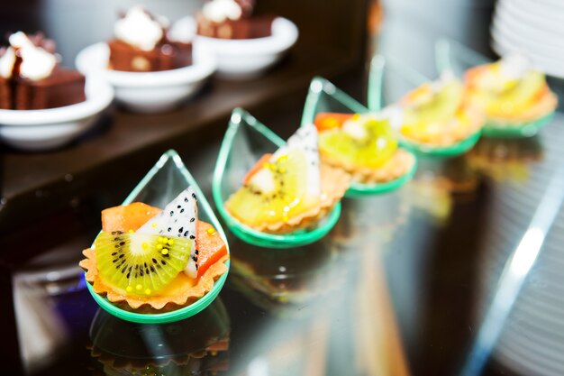 Thailand dessert made from fruits in the buffet line.