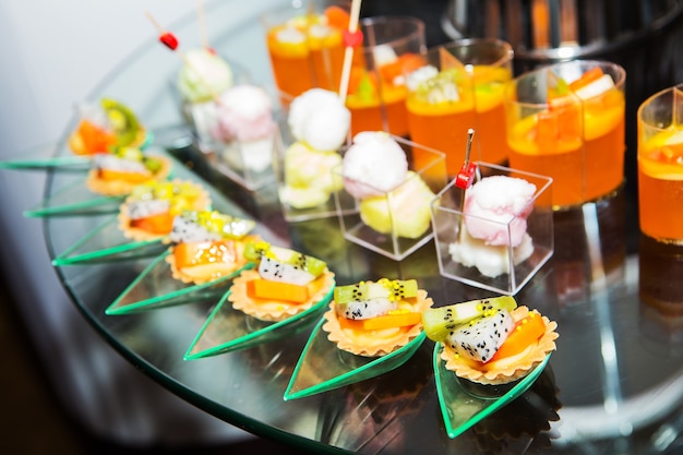 Thailand dessert made from fruits in the buffet line.