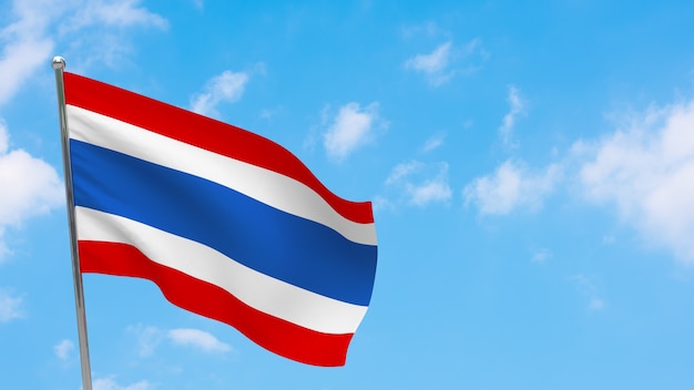 Thailand flag on pole. Blue sky. National flag of Thailand