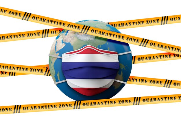 Thailand flag protective medical mask quarantine zone d rendering