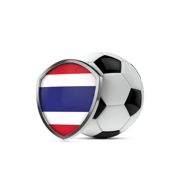 Thailand nationale vlag schild met een voetbal 3D-Rendering