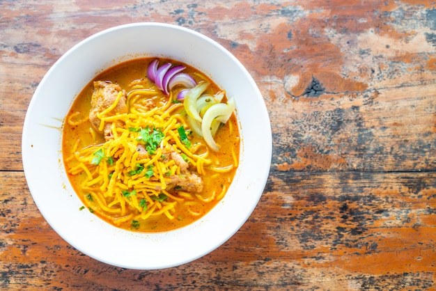 Thailand Northern Style Curried Noodle Soup with Chicken 