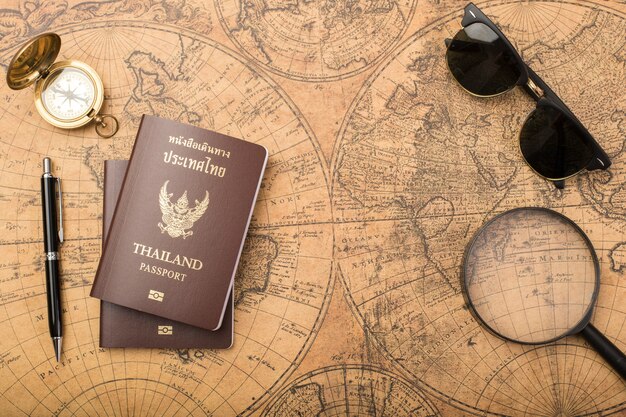  Thailand passport on old map