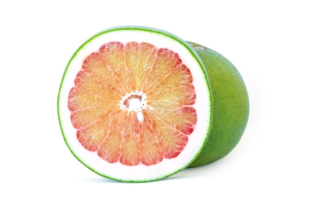 Thailand pomelo fruit isolated on white background, sweetie citrus fruit one cut in half  with clipping path