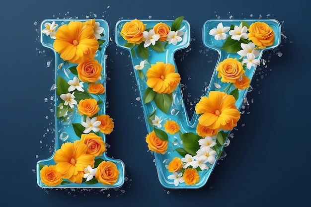 Thailand Songkran Festival Flower petals inside water alphabet letter