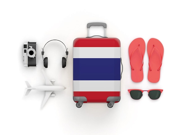 Thailand vlag koffer en reisaccessoires plat d render