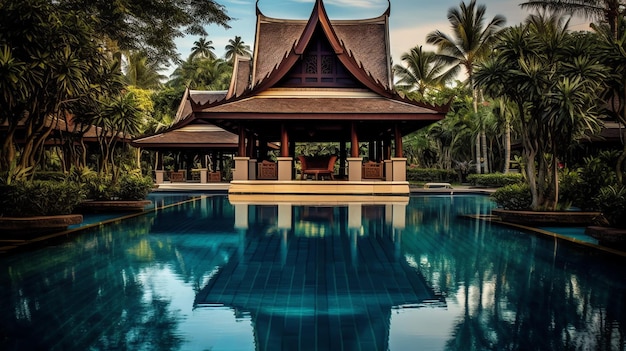 Thaise Balinese luxe villa met infinity zwembad Een tropische tuin in Ubud Bali Indonesië