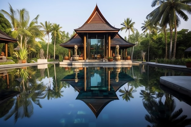 Thaise Balinese luxe villa met infinity zwembad Een tropische tuin in Ubud Bali Indonesië
