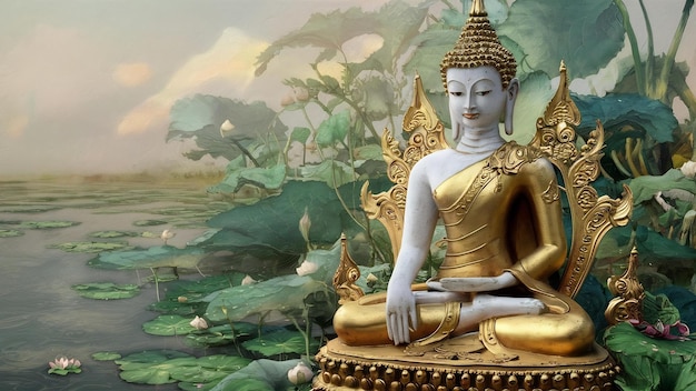 Thaise boeddha zit en mediteert
