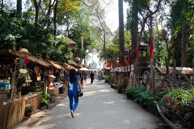 Thaise mensen reizen bezoek Kleine markt vintage en retro stijl van Khai Bangrachan in Wat Pho Kao Ton in het dorp Bang Rachan op 9 februari 2017 in Sing Buri Thailan