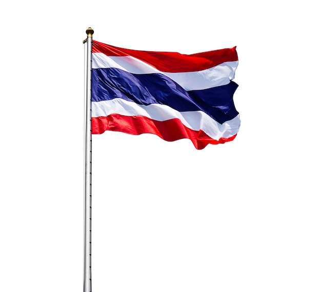 Thaise vlag op een vliegende paal flikkerend op witte achtergrond