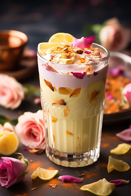 Thandai Drink With Saffron and Rose Petals Pastel and Dreamy India Culinary Culture Layout Website