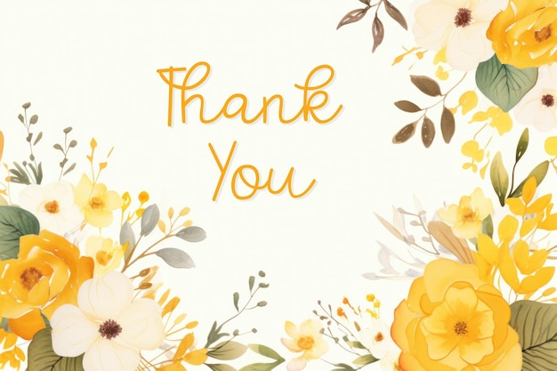 Photo thank you on bloom flower boarder frame white background