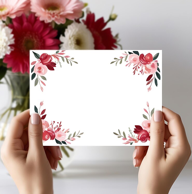 Photo thank you card with watercolor flower border