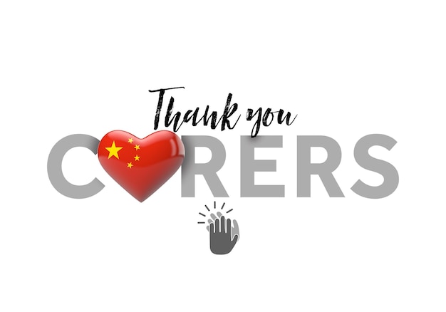 Thank you carers message with china heart flag d render