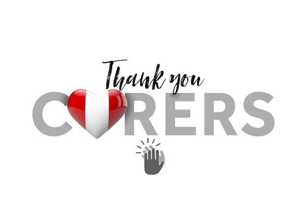 Thank you carers message with peru heart flag d render