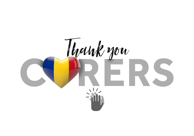 Thank you carers message with romania heart flag d render