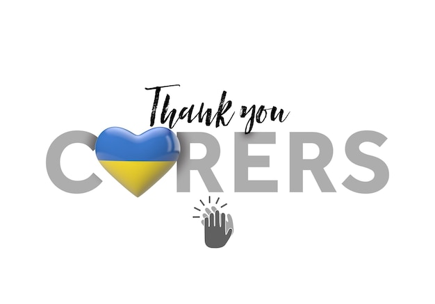 Thank you carers message with ukraine heart flag d render