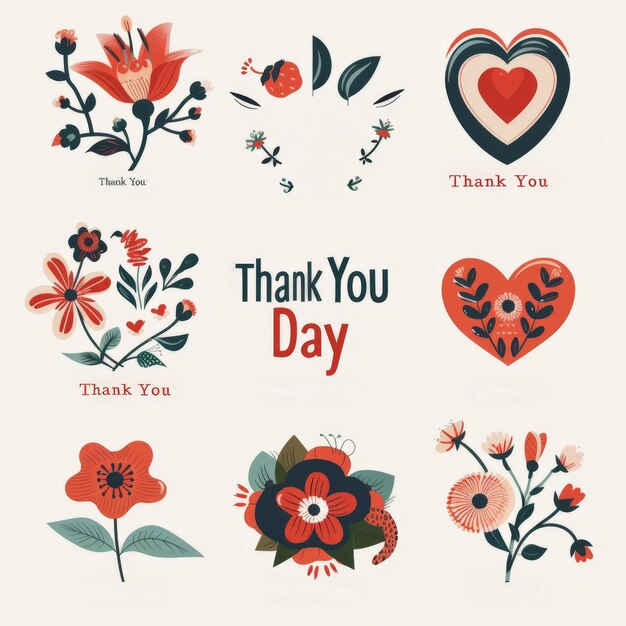 Photo thank you day floral and heart design elements