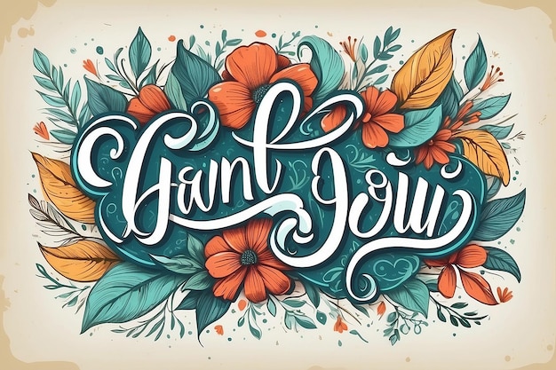 Thank You Hand lettering Greeting Card Typographical Vector Background