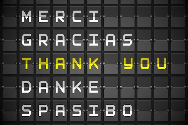 Photo thank you in languages on black mechanical board