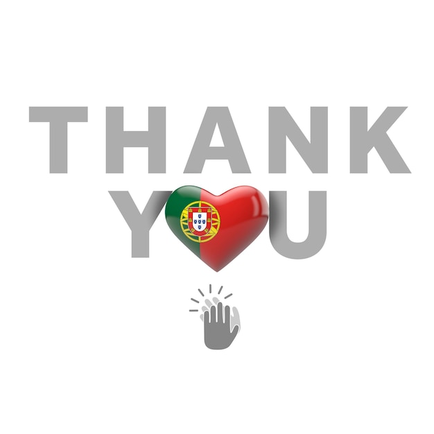 Thank you message with portugal flag heart d render